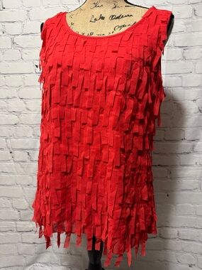 Cato Orange Red Confetti Sleeveless Fringe Overlay Women's Top Western Vibe